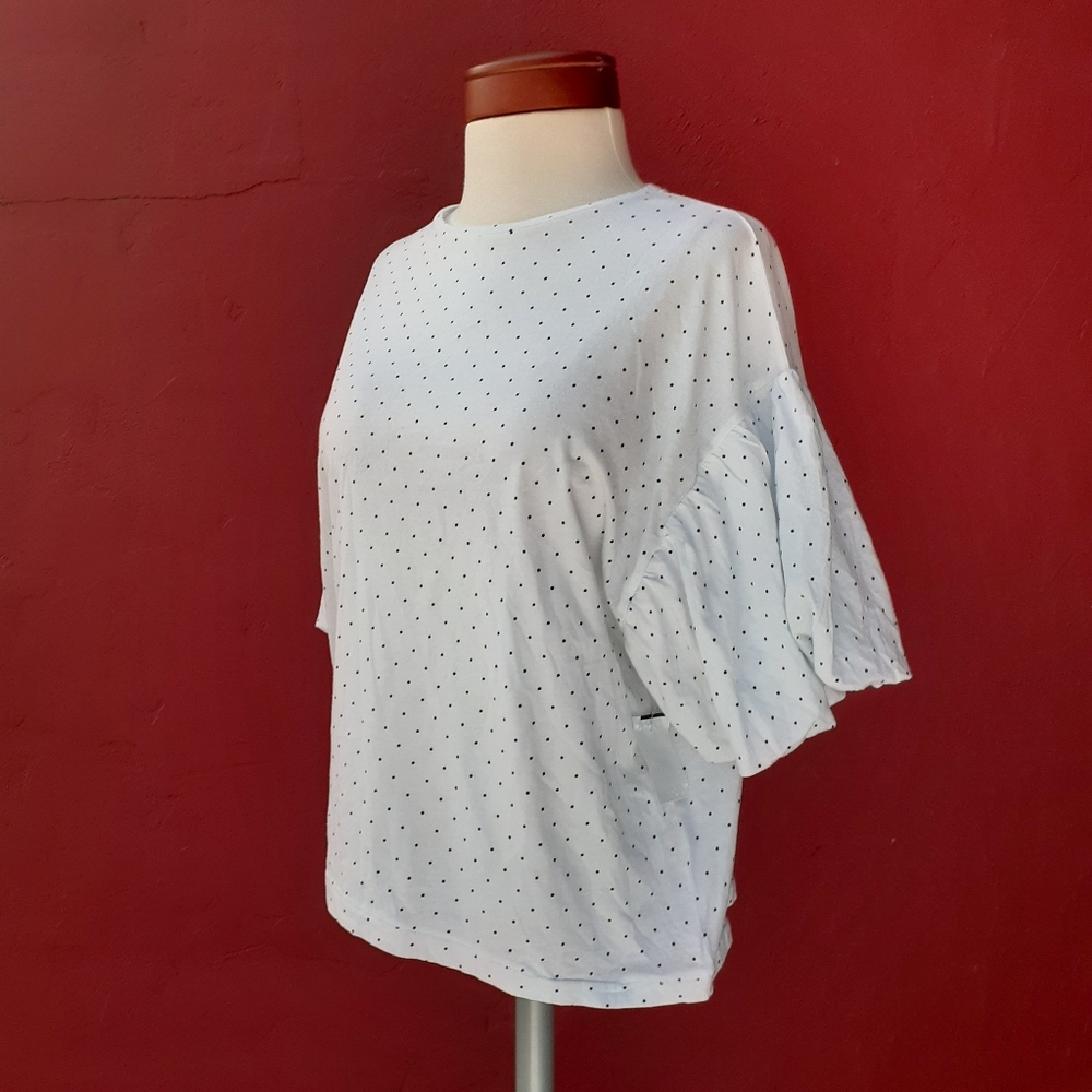 Ragdoll Shirt Oversized Puff Balloon Sleeve Polka Dot Casual Top Gift NEW